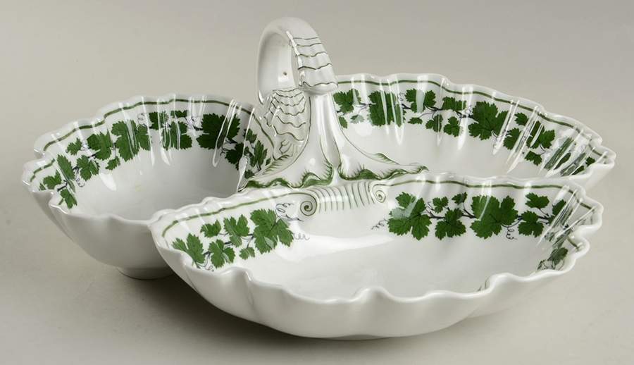 Full Green Vine (Scalloped, No Trim) 3-Part Relish by Meissen (Germany)-1