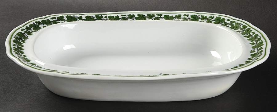 Full Green Vine (Scalloped, No Trim) Rectangular Vegetable Bowl No Lid by Meissen (Germany)-1