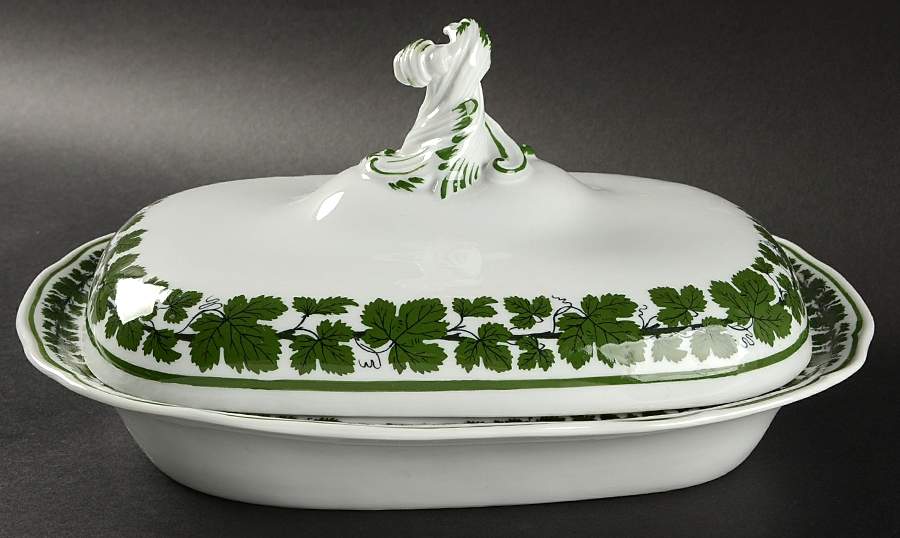 Full Green Vine (Scalloped, No Trim) Rectangular Covered Vegetable by Meissen (Germany)-1