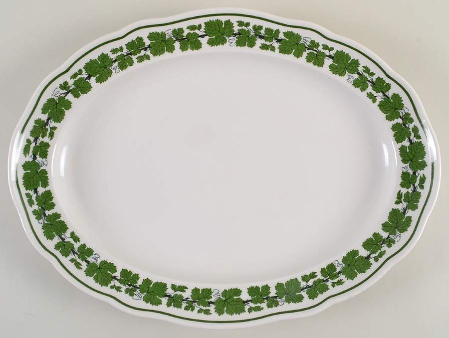 Full Green Vine (Scalloped, No Trim) 17" Oval Serving Platter by Meissen (Germany)-1
