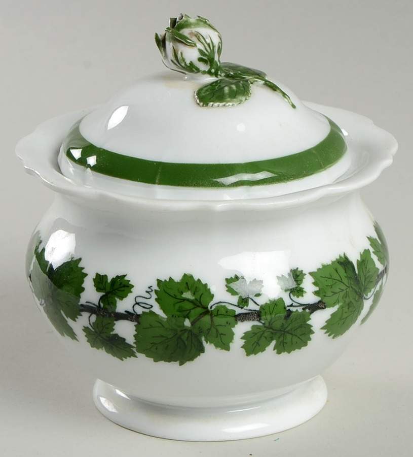 Full Green Vine (Scalloped, No Trim) Sugar Bowl & Lid by Meissen (Germany)-1