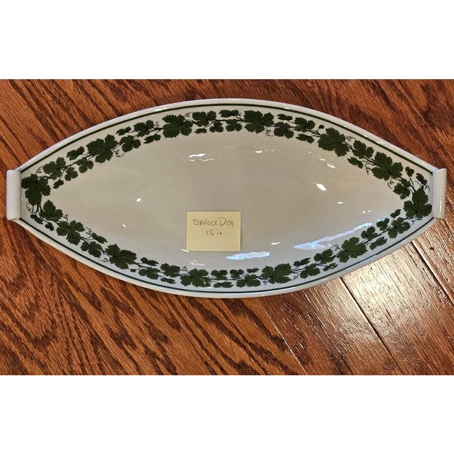 Full Green Vine (Smooth, No Trim) 15" Large Oval Salad Serving Bowl by Meissen (Germany)-1