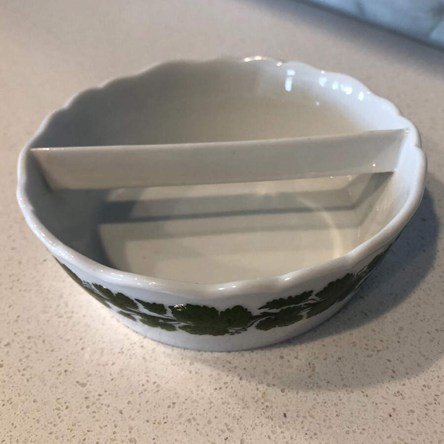 Full Green Vine (Smooth, No Trim) Butter Dish w/Divider by Meissen (Germany)-1