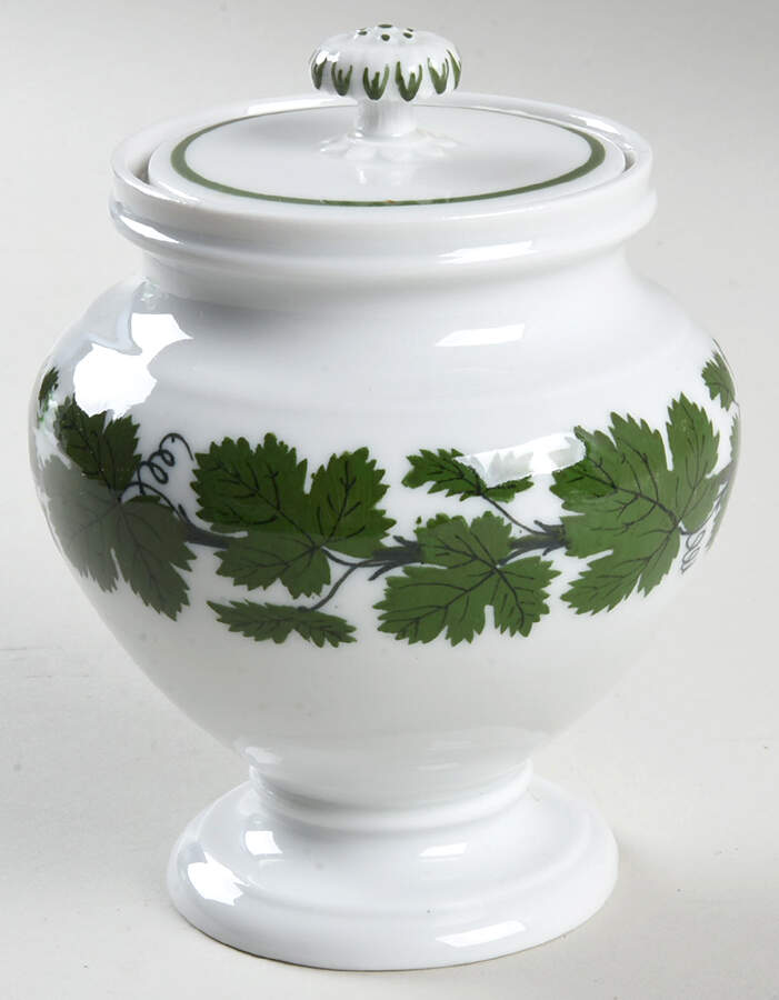 Full Green Vine (Smooth, No Trim) Sugar Bowl & Lid by Meissen (Germany)-1