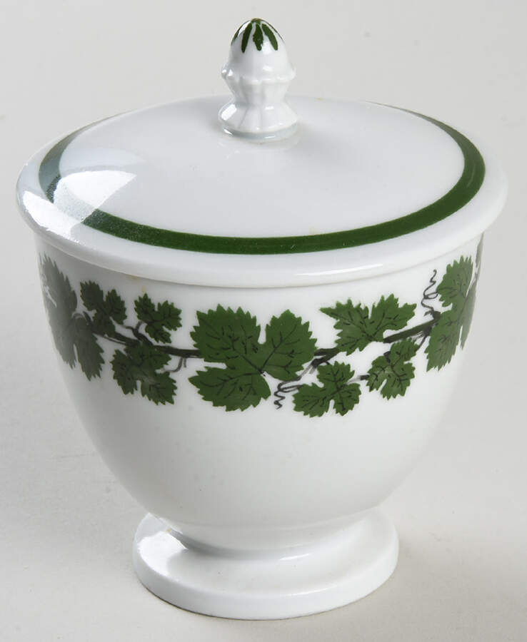 Full Green Vine (Smooth, No Trim) Sugar Bowl & Lid by Meissen (Germany)-1