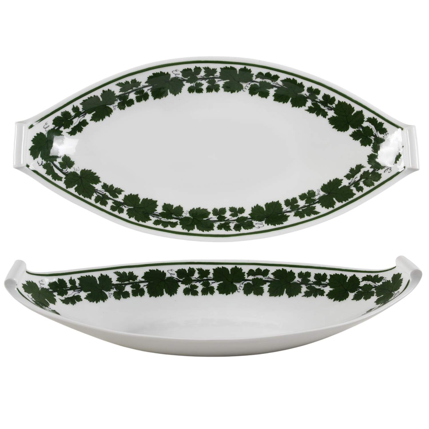 Full Green Vine (Smooth, No Trim) 15" Large Oval Salad Serving Bowl by Meissen (Germany)-1