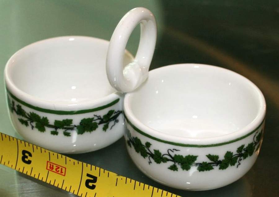 Full Green Vine (Smooth, No Trim) Double Salt Dip by Meissen (Germany)-1