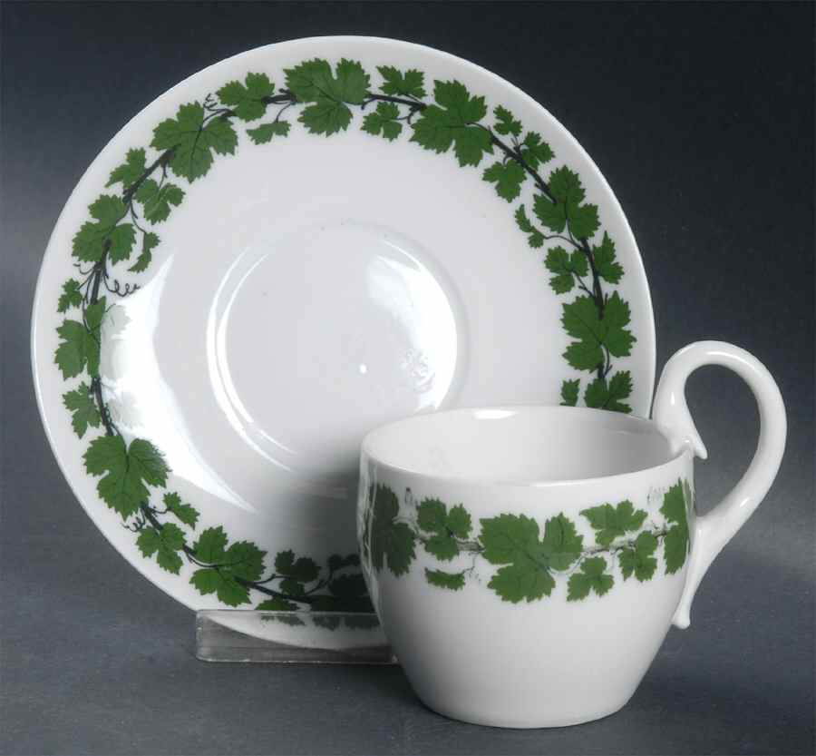 Full Green Vine (Smooth, No Trim) Flat Cup & Saucer Set by Meissen (Germany)-1