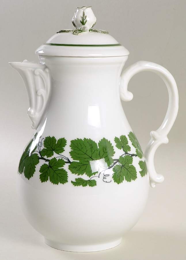 Full Green Vine (Smooth, No Trim) Coffee Pot & Lid by Meissen (Germany)-1