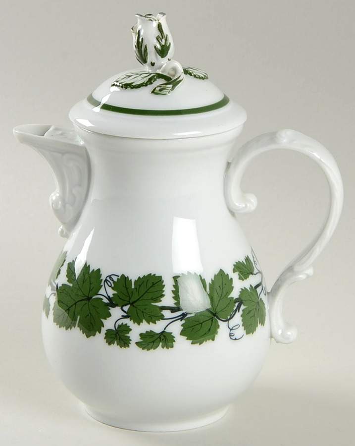Full Green Vine (Smooth, No Trim) Individual Coffee Pot & Lid by Meissen (Germany)-1