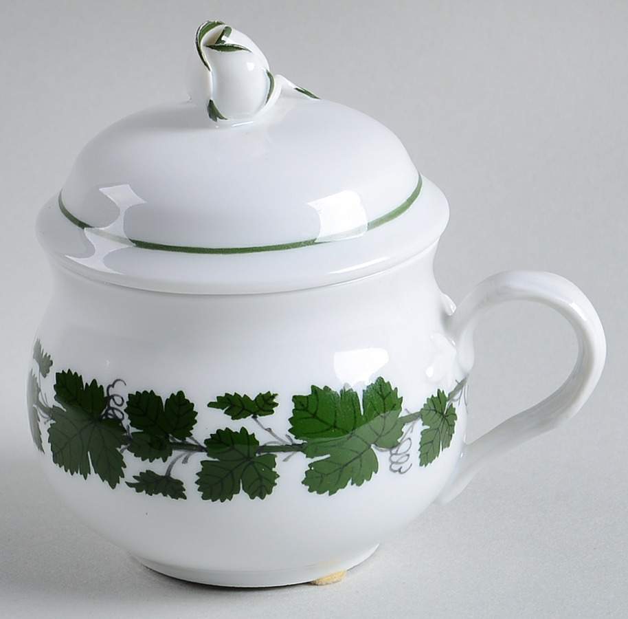 Full Green Vine (Smooth, No Trim) 2 Pc Pot de Creme w/Lid & Base by Meissen (Germany)-1