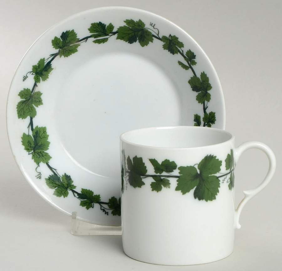 Full Green Vine (Smooth, No Trim) Flat Demitasse Cup & Saucer Set by Meissen (Germany)-1
