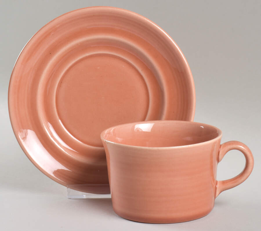 Colorstax Coral Flat Cup & Saucer Set by Metlox - Poppytrail - Vernon-1