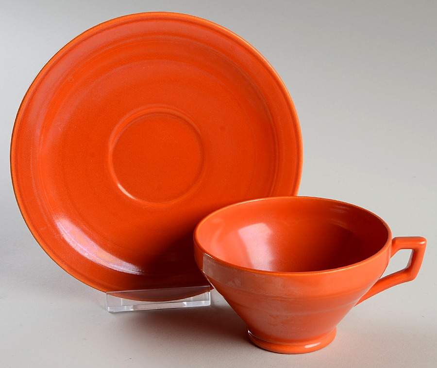 Early California Orange Footed Cup & Saucer Set by Metlox - Poppytrail - Vernon-1