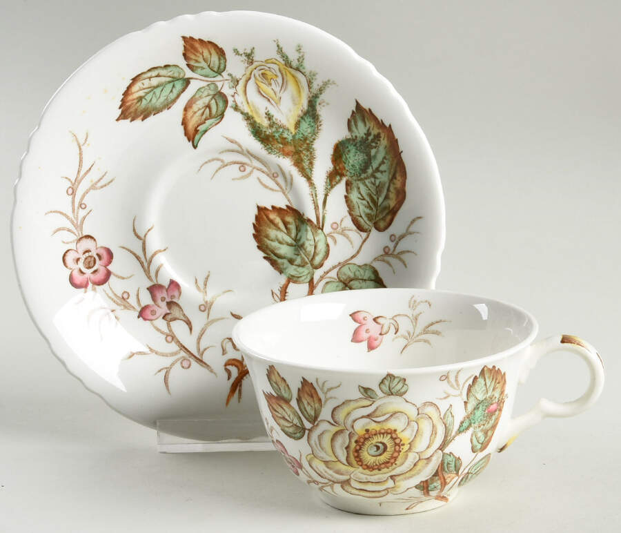 Old Rose Flat Cup & Saucer Set by John Maddock & Sons-1