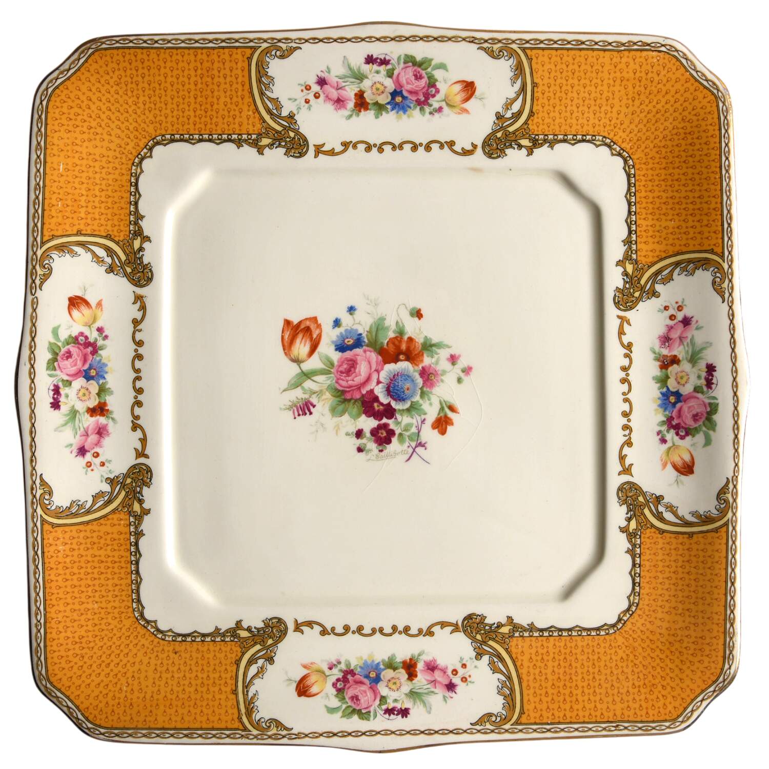 The Bouquet Orange 12" Square Tray by Myott Staffordshire-1