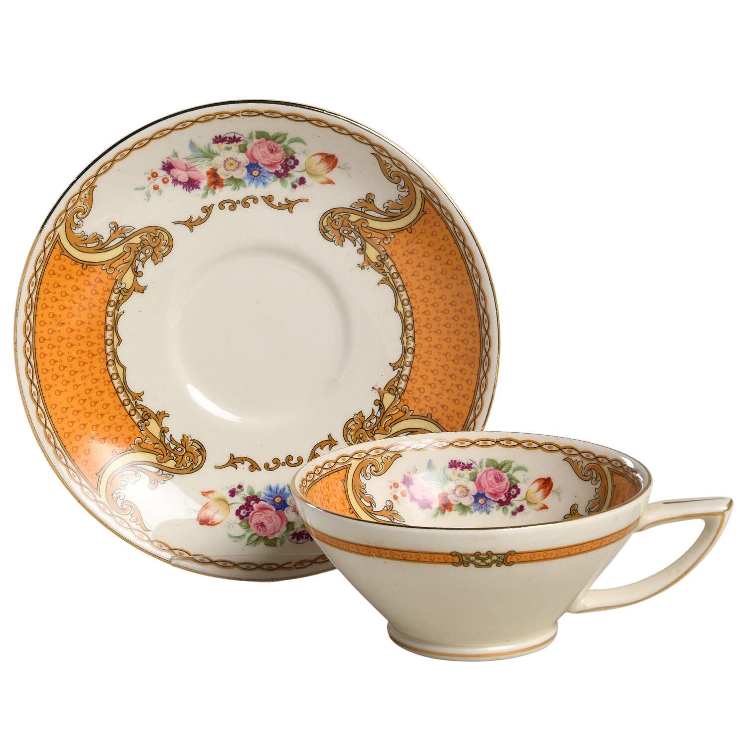 The Bouquet Orange Flat Cup & Saucer Set by Myott Staffordshire-1
