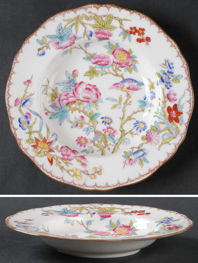 Cuckoo (Scalloped, White, Globe Backstamp) Rim Fruit/Dessert (Sauce) Bowl by Minton-1