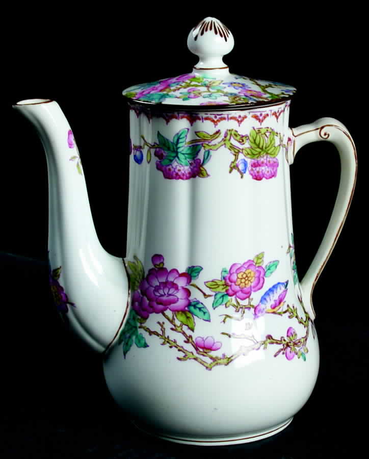 Cuckoo (Scalloped, White, Globe Backstamp) Mini Coffee Pot & Lid by Minton-1