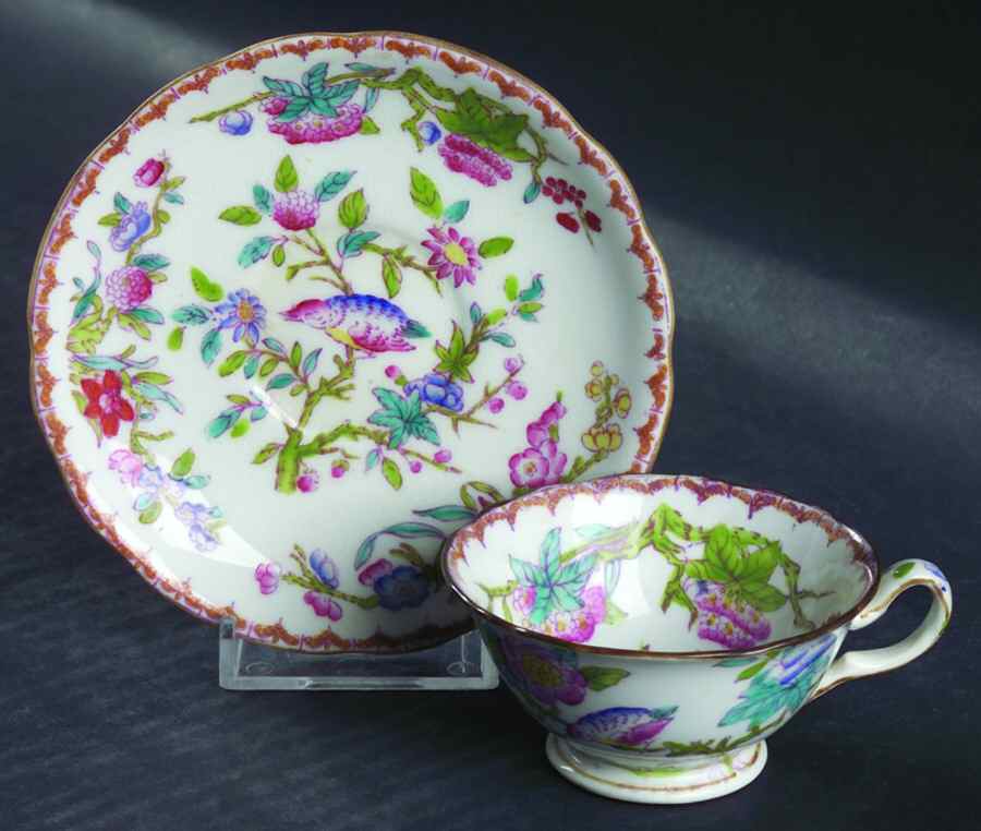 Cuckoo (Scalloped, White, Globe Backstamp) Footed Demitasse Cup & Saucer Set by Minton-1