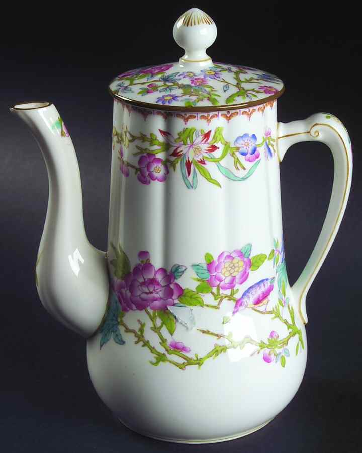 Cuckoo (Scalloped, White, Globe Backstamp) Coffee Pot & Lid by Minton-1
