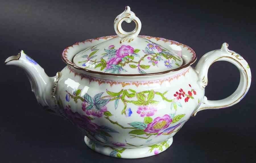 Cuckoo (Scalloped, White, Globe Backstamp) Mini Teapot & Lid by Minton-1