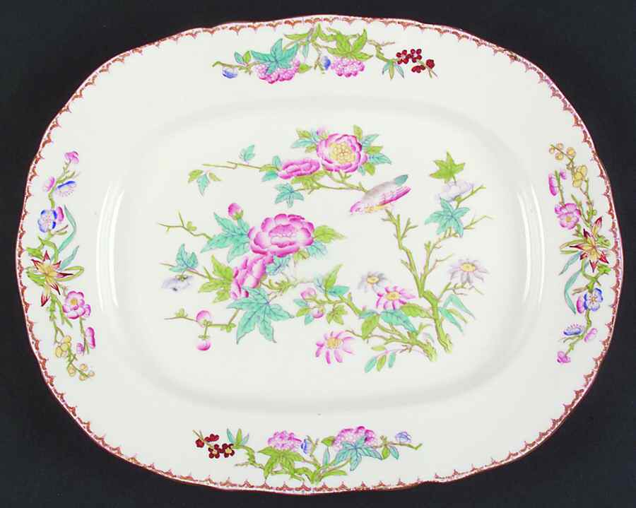 Cuckoo (Scalloped, White, Globe Backstamp) 13" Oval Serving Platter by Minton-1