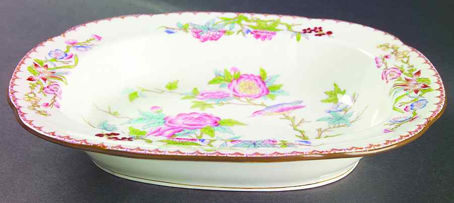 Cuckoo (Scalloped, White, Globe Backstamp) 10" Oval Vegetable Bowl by Minton-1