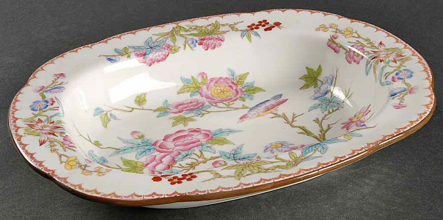 Cuckoo (Scalloped, White, Globe Backstamp) 9" Oval Vegetable Bowl by Minton-1