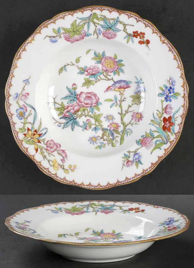 Cuckoo (Scalloped, White, Globe Backstamp) Rim Soup Bowl by Minton-1