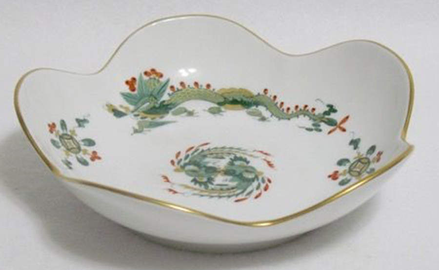 Dragon Green (Red Dot Accent) Small Round Fluted Bowl by Meissen (Germany)-1