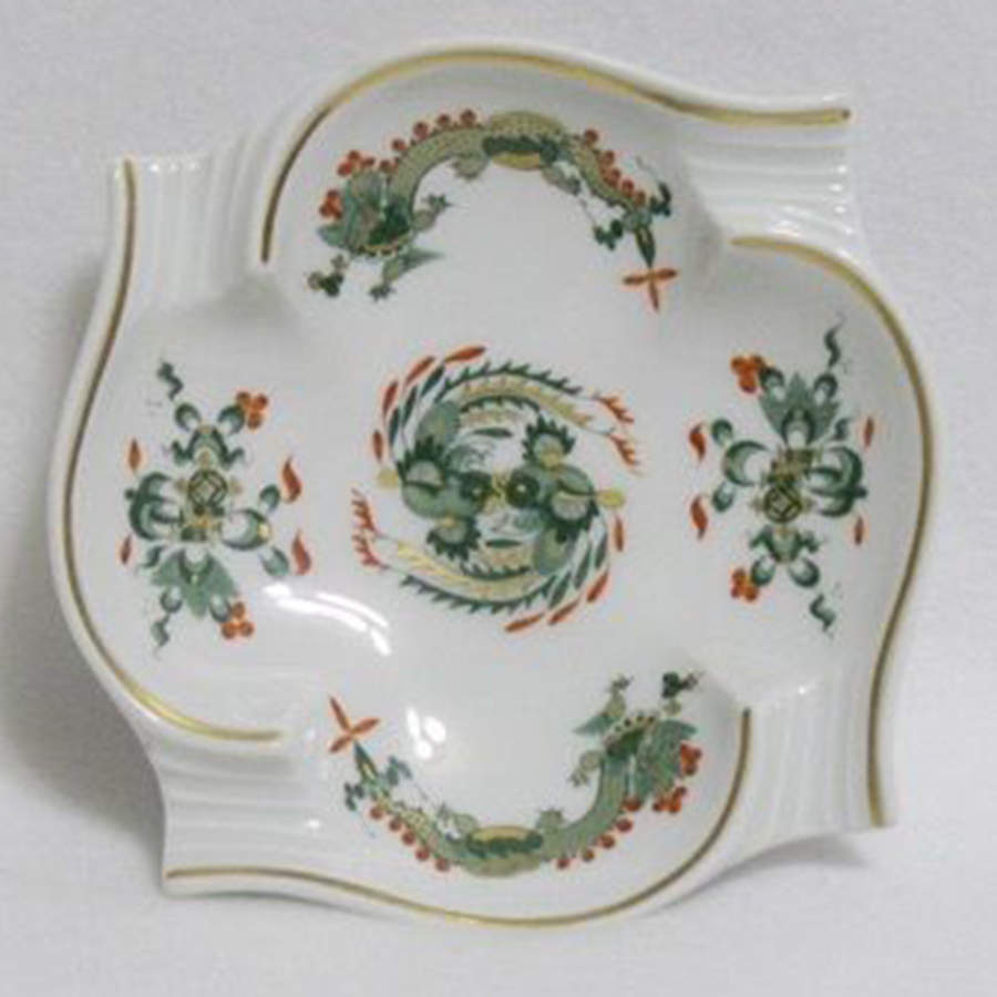 Dragon Green (Red Dot Accent) 5" Ashtray by Meissen (Germany)-1