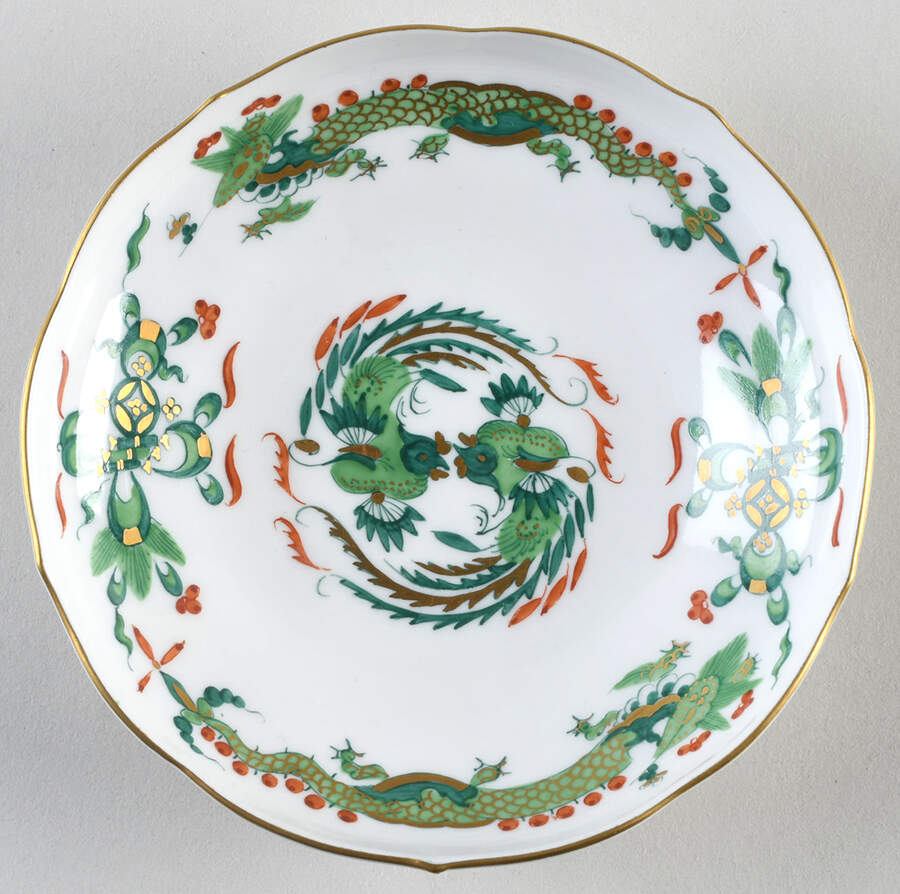 Dragon Green (Red Dot Accent) Saucer for Footed Cup by Meissen (Germany)-1