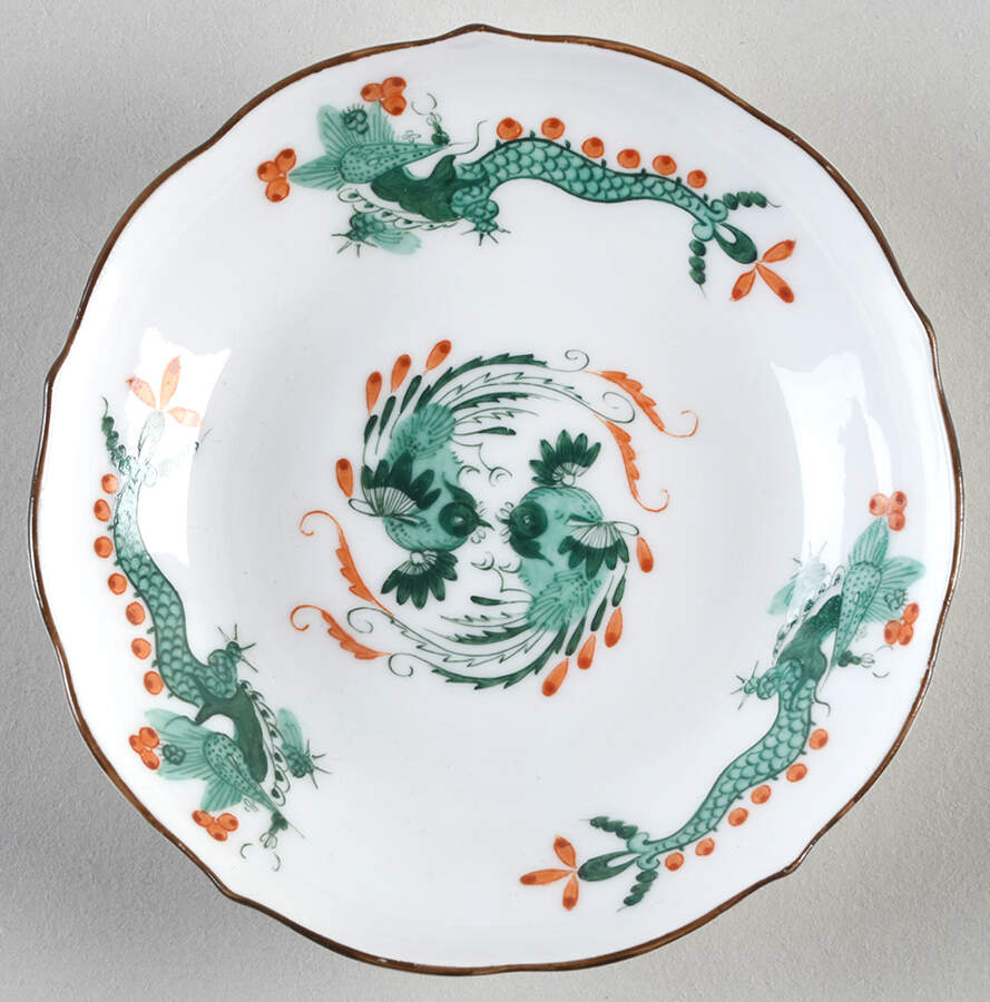 Dragon Green (Red Dot Accent) Saucer for Flat Demitasse Cup by Meissen (Germany)-1