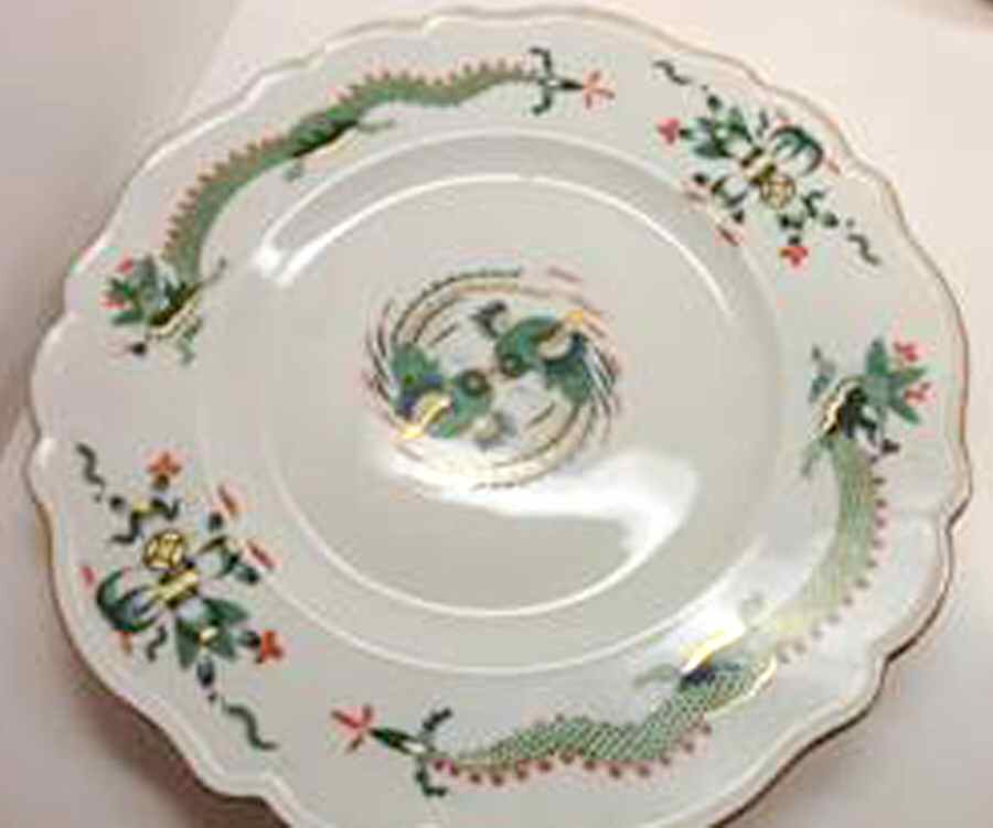 Dragon Green (Red Dot Accent) Saucer for Flat Cup by Meissen (Germany)-1
