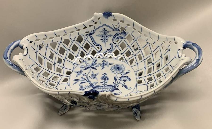 Blue Onion (Pierced, No Trim) Footed Centerpiece by Meissen (Germany)-1