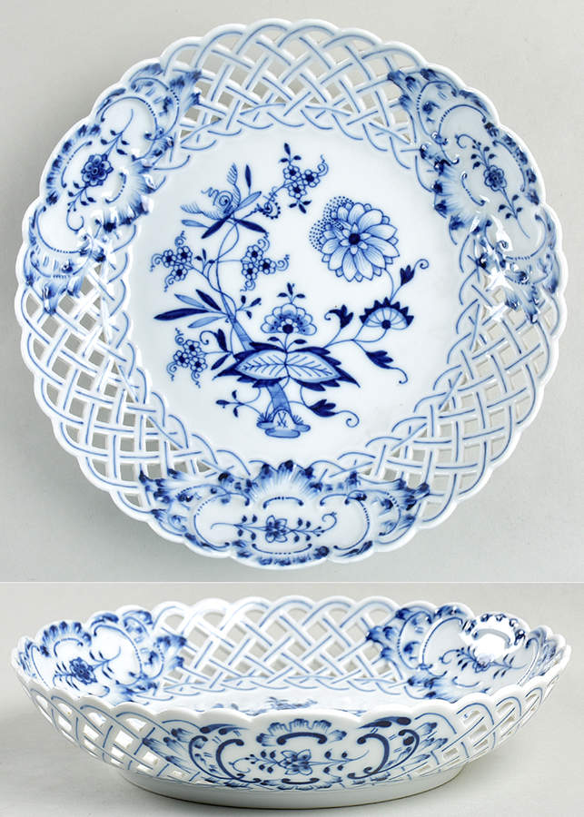 Blue Onion (Pierced, No Trim) 8" Pierced Round Bowl by Meissen (Germany)-1