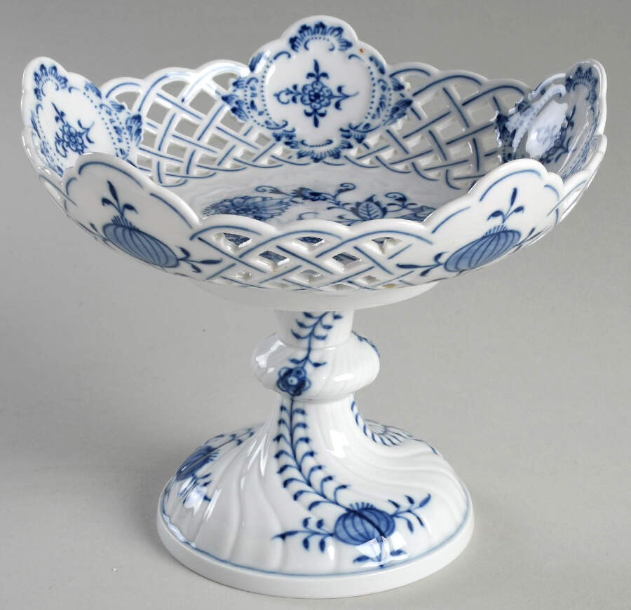 Blue Onion (Pierced, No Trim) Round Compote (Height X Width) by Meissen (Germany)-1