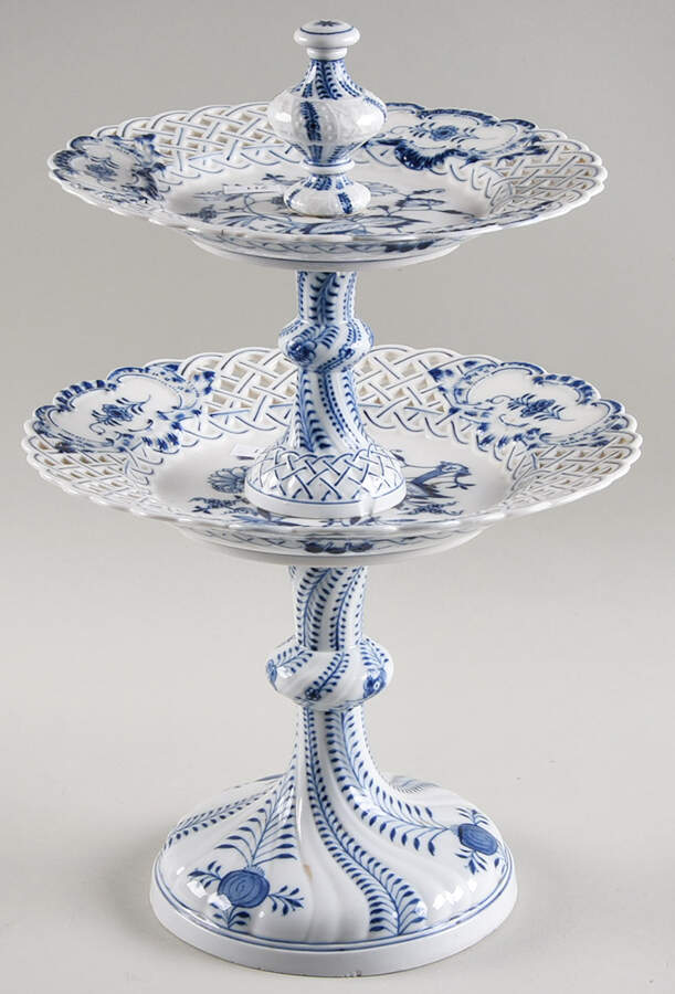 Blue Onion (Pierced, No Trim) 2 Tiered Serving Tray by Meissen (Germany)-1