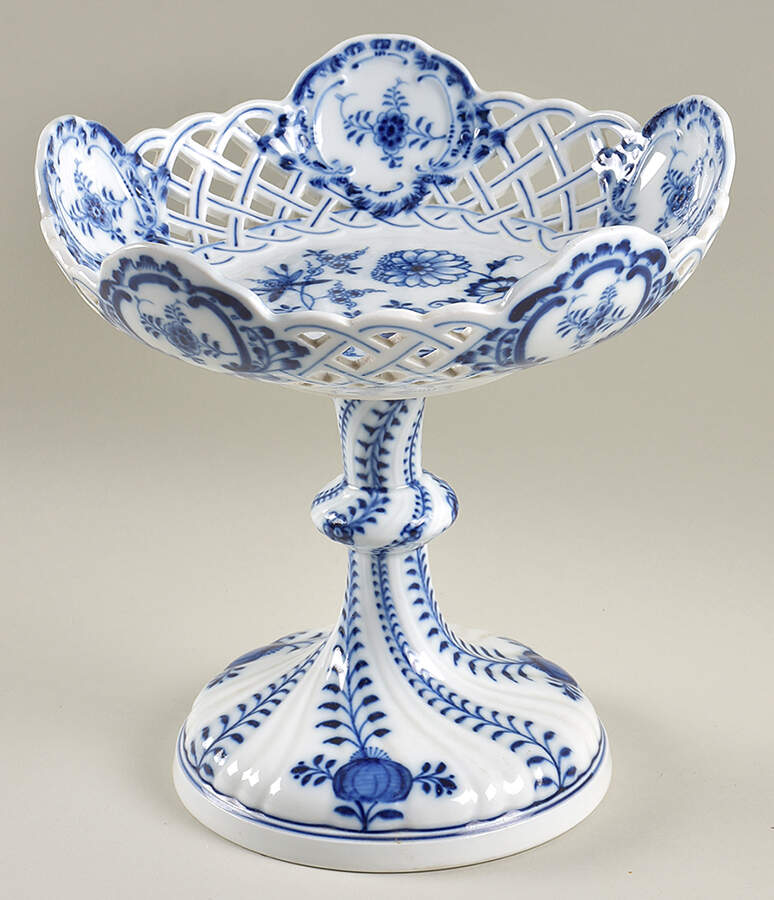 Blue Onion (Pierced, No Trim) Round Compote (Height X Width) by Meissen (Germany)-1