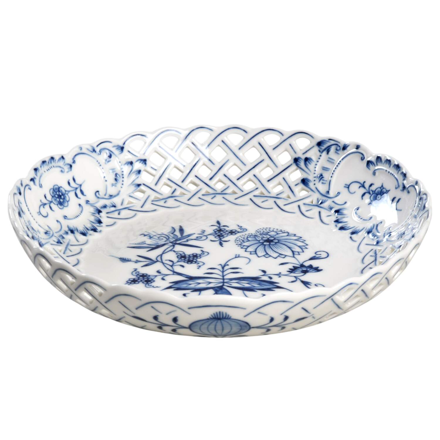 Blue Onion (Pierced, No Trim) 8" Pierced Round Bowl by Meissen (Germany)-1