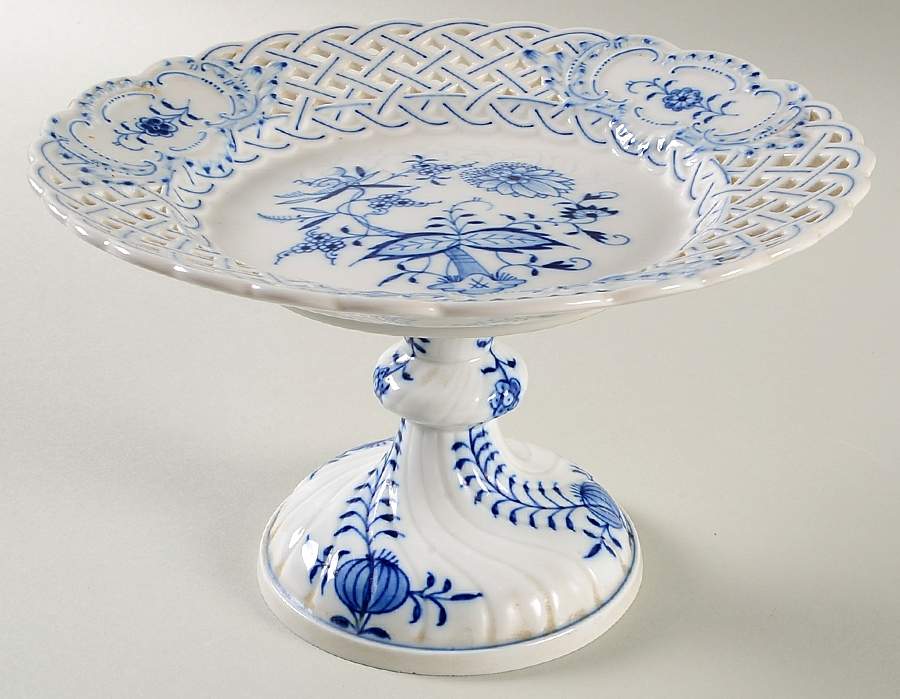 Blue Onion (Pierced, No Trim) Round Compote (Height X Width) by Meissen (Germany)-1
