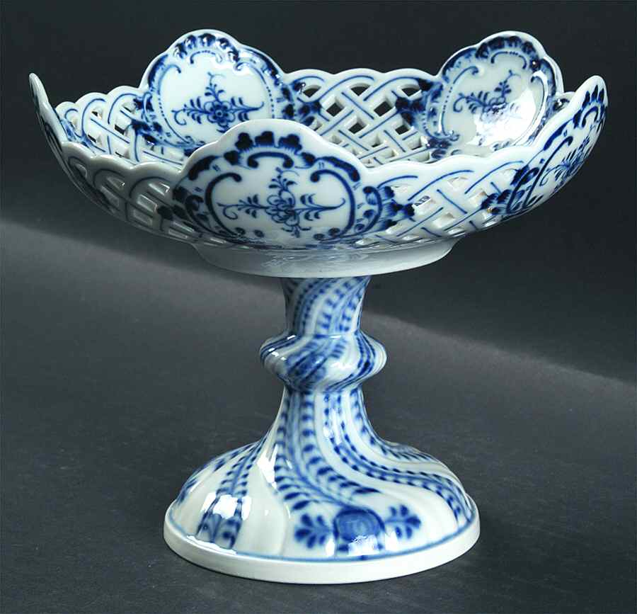 Blue Onion (Pierced, No Trim) Round Compote (Height X Width) by Meissen (Germany)-1