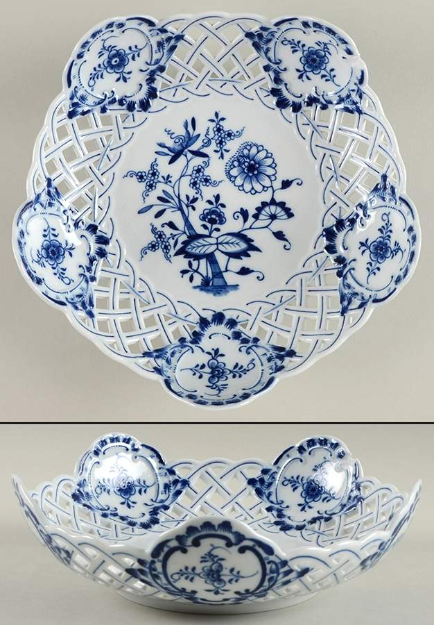 Blue Onion (Pierced, No Trim) 8" Pierced Round Bowl by Meissen (Germany)-1