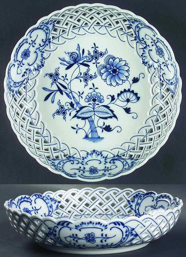 Blue Onion (Pierced, No Trim) 9" Pierced Round Bowl by Meissen (Germany)-1
