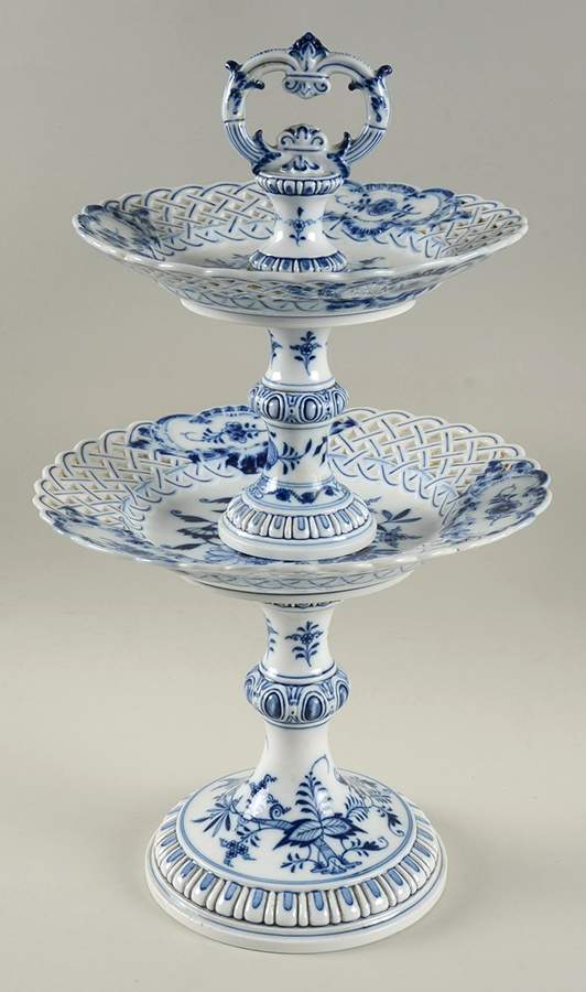 Blue Onion (Pierced, No Trim) 2 Tier Fruit Stand by Meissen (Germany)-1
