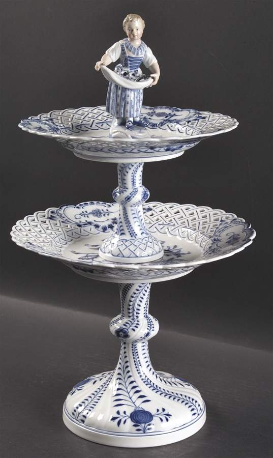 Blue Onion (Pierced, No Trim) 2-Tier Serving Tray by Meissen (Germany)-1