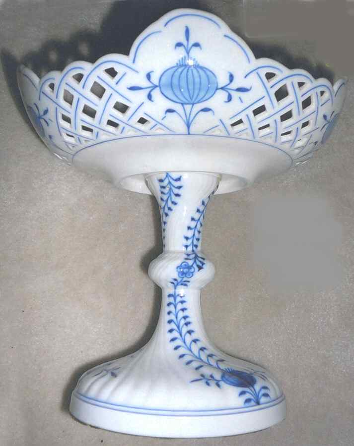 Blue Onion (Pierced, No Trim) Round Compote (Height X Width) by Meissen (Germany)-1