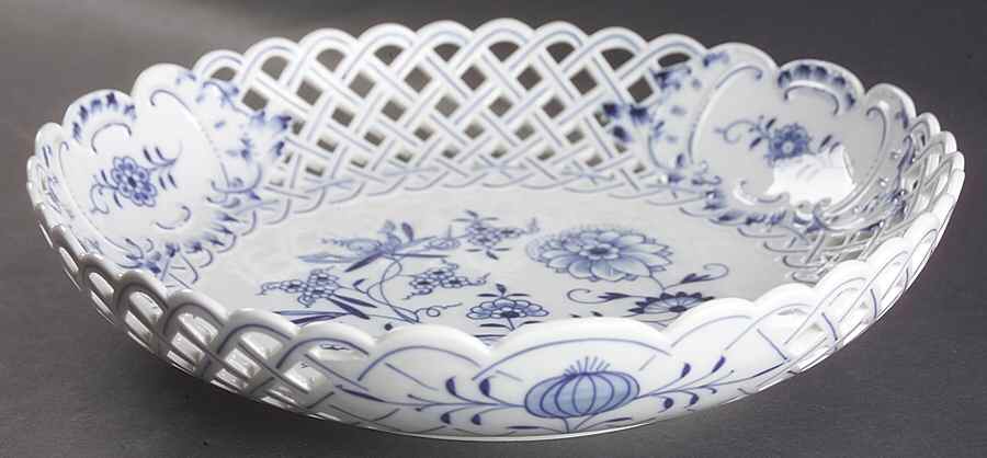 Blue Onion (Pierced, No Trim) 11" Pierced Round Bowl by Meissen (Germany)-1