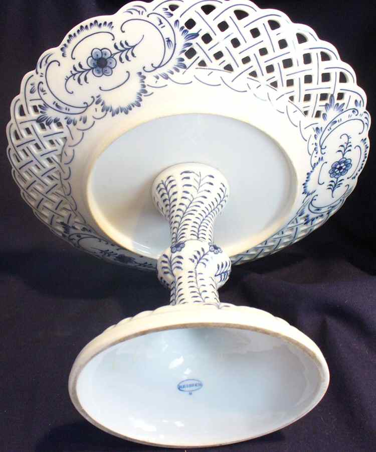 Blue Onion (Pierced, No Trim) Round Compote (Height X Width) by Meissen (Germany)-1